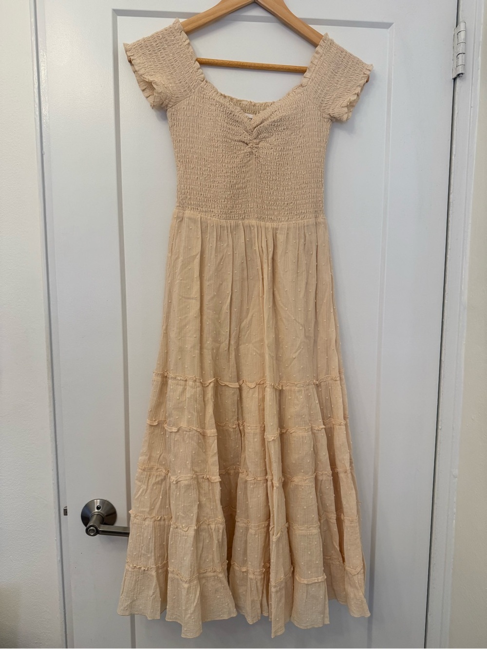 Heartloom Beige Smocked Tiered Maxi Dress